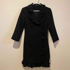 Women’s Double Breasted Ruffle Long Black Coat